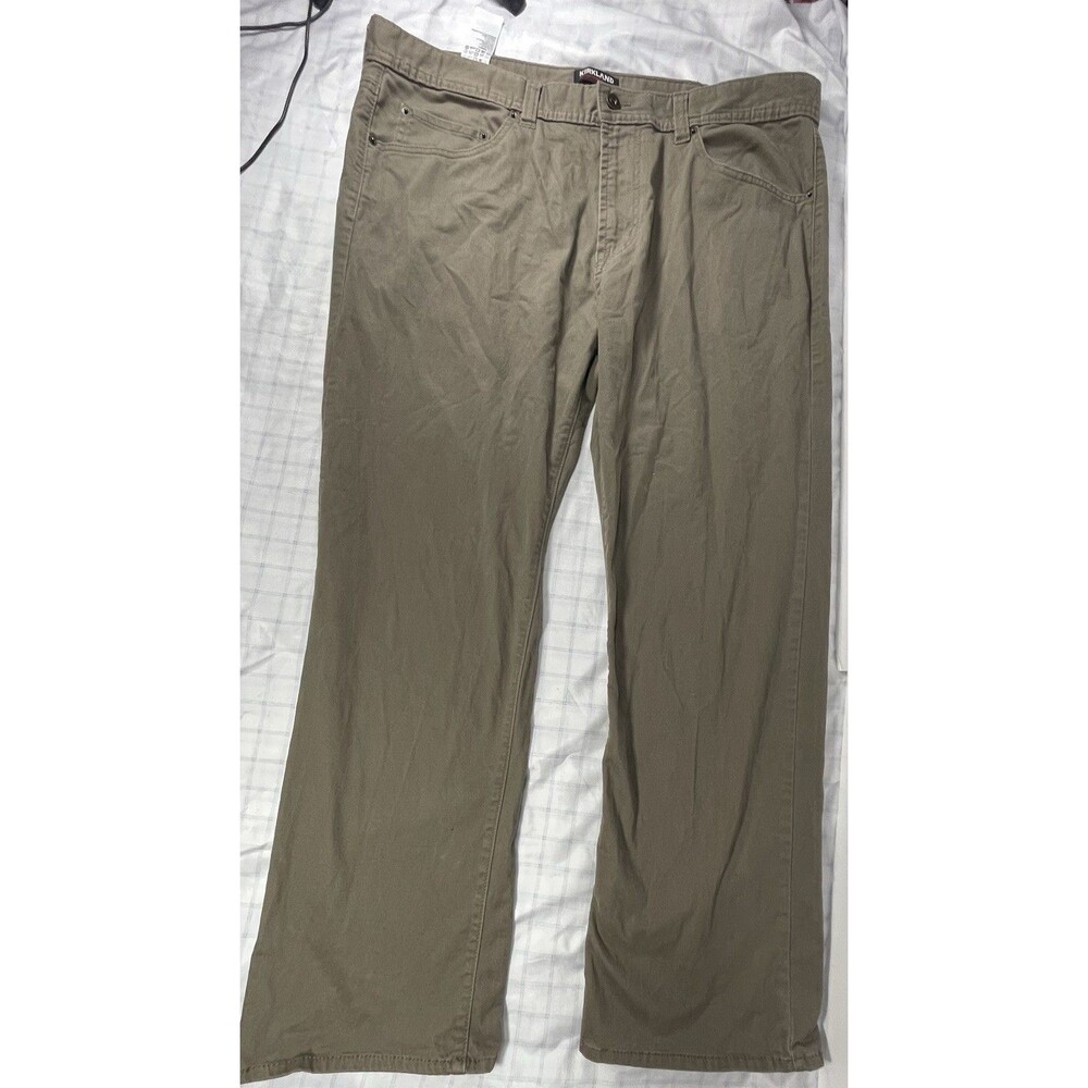 Kirkland Signature Mens Brushed Twill Pants 40x30 Brown Khaki Stretch 5-Pocket